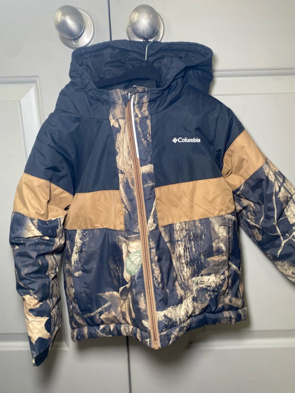 Columbia Black & Tan Camo Hooded Puffer Jacket